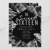 Invitation Palme tropicale blanche et noire Feuille douce 16 (Devant / Derrière)