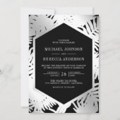 Invitation Palme tropicale d'argent noir tout en un Mariage (Devant)