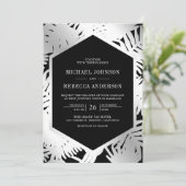 Invitation Palme tropicale d'argent noir tout en un Mariage (Debout devant)
