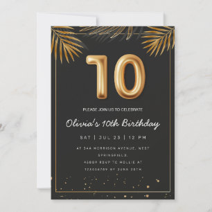 Invitation Palme Tropicale d'or Feuille 10e anniversaire