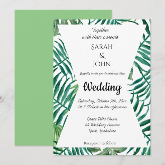 Invitation Palme tropicale exotique Feuille Mariage de verdur (Devant / Derrière)