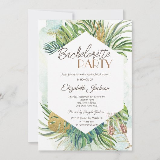 Invitation Palme Tropicale Feuille Bachelorette d'été (Devant)
