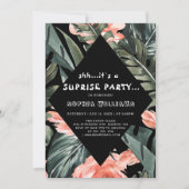 Invitation Palme tropicale Florale Surprise Black Party Invit (Devant)