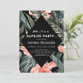 Invitation Palme tropicale Florale Surprise Black Party Invit (Debout devant)