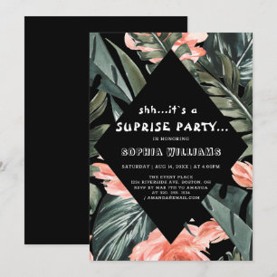 Invitation Palme tropicale Florale Surprise Black Party Invit