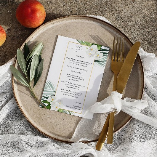 Invitation Palme tropicale & Menu Floral Blanc