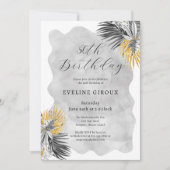 Invitation Palme tropicale Noir Blanc Or 50e anniversaire (Devant)
