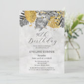 Invitation Palme tropicale Noir Blanc Or 90e anniversaire (Debout devant)