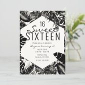 Invitation Palme tropicale noire et blanche Feuille douce 16 (Debout devant)