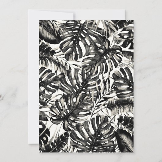 Invitation Palme tropicale noire et blanche Feuille douce 16 (Dos)