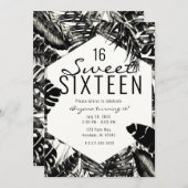 Invitation Palme tropicale noire et blanche Feuille douce 16 (Devant / Derrière)