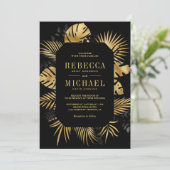 Invitation Palme tropicale noire et or tout en un Mariage (Debout devant)