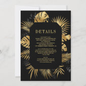 Invitation Palme tropicale noire et or tout en un Mariage (Dos)