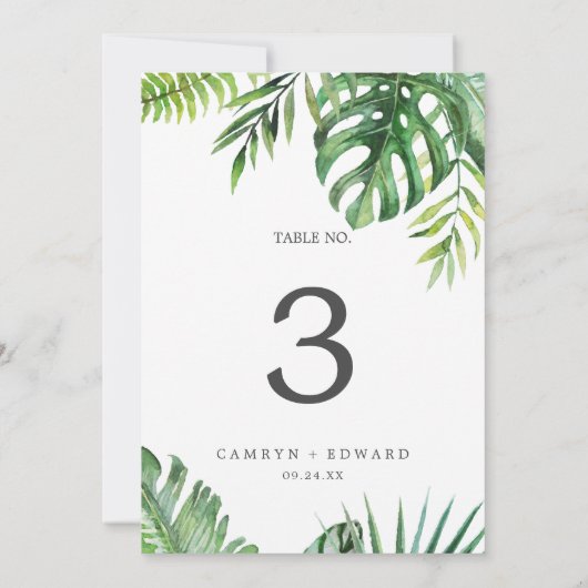 Invitation Palme tropicale sauvage 5x7" Numéro de tableau (Dos)