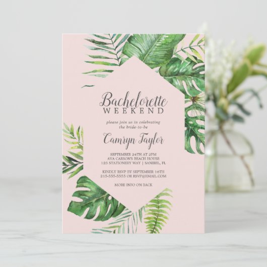 Invitation Palme tropicale sauvage | Blush Bachelorette Week- (Debout devant)