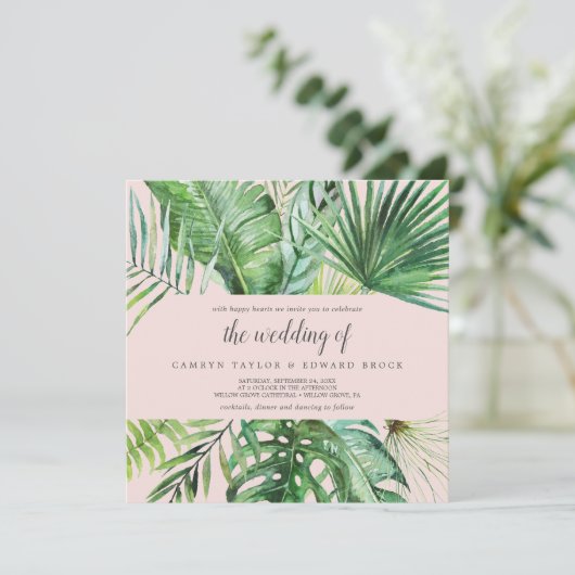 Invitation Palme tropicale sauvage | Mariage Carré flush (Debout devant)