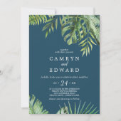 Invitation Palme tropicale sauvage | Mariage Décontracté bleu (Devant)