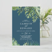 Invitation Palme tropicale sauvage | Mariage Décontracté bleu (Debout devant)