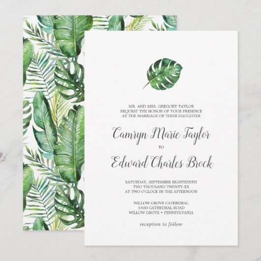 Invitation Palme tropicale sauvage Mariage officiel (Devant / Derrière)