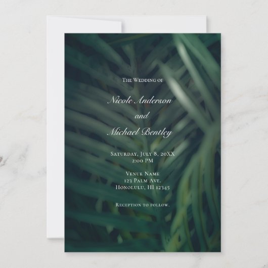 Invitation Palme Tropicale Vert foncé Feuilles Mariage élégan (Devant)