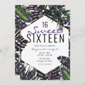 Invitation Palme tropicale violette et verte Feuille douce 16 (Devant / Derrière)