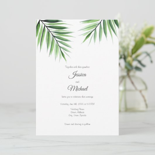 Invitation Palmes aquarelles (Debout devant)