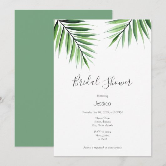 Invitation 'Palmes aquarelles' (Devant / Derrière)