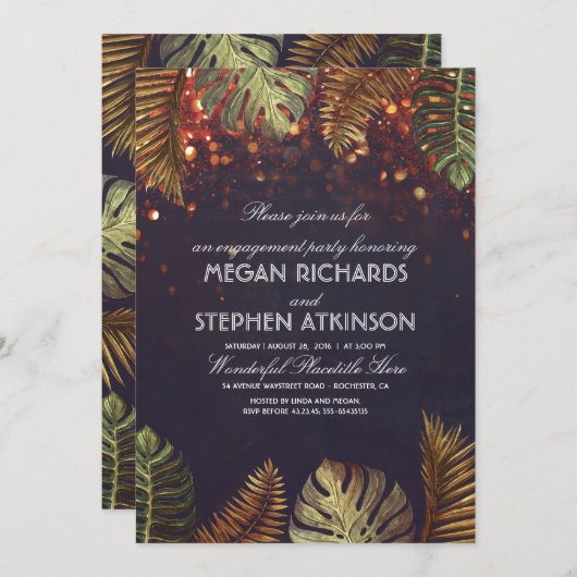 Invitation Palmes et lampes à cordes (Devant / Derrière)