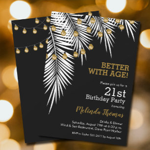 Invitation Palmes noires et d'or Fête d'anniversaire