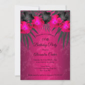 Invitation Palmes noires roses Hibiscus Damask Anniversaire (Devant)