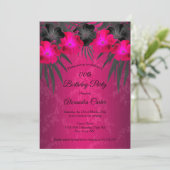Invitation Palmes noires roses Hibiscus Damask Anniversaire (Debout devant)