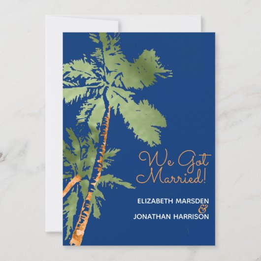 Invitation Palmes tropicales Bleu foncé Réception Juste Marié (Devant)