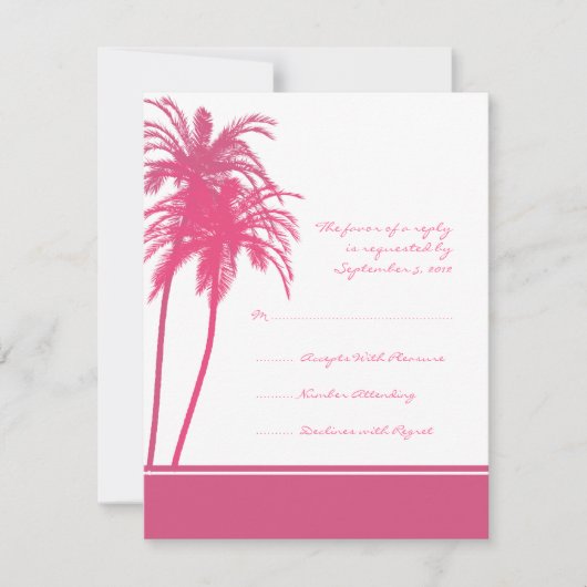 Invitation Palmes tropicales roses et blanches cha (Devant)