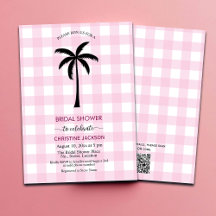 Palmier blanc rose À damiers QR Code Naissance