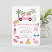 Invitation Palmier convertible rose fille 1er anniversaire (Debout devant)