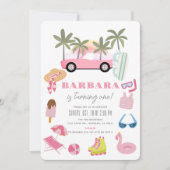 Invitation Palmier convertible rose fille 1er anniversaire (Devant)