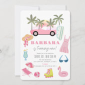 Invitation Palmier convertible rose fille 1er anniversaire (Devant)