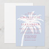 Invitation Palmier côtier moderne en Mariage bleu et rose (Devant / Derrière)