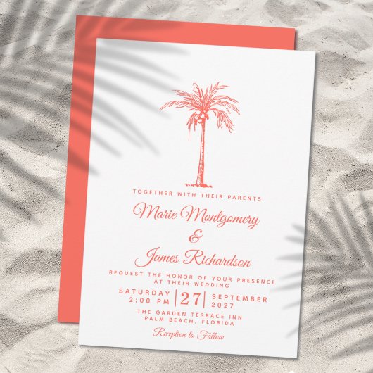 Invitation Palmier de corail moderne Plage tropicale Mariage