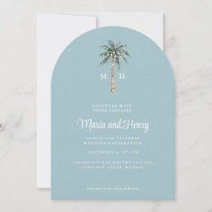 Invitation Palmier de Noël Plage Arché Monogramme de mariage