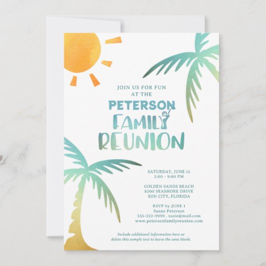 Invitation Palmier de plage à la Réunion familiale (Devant)