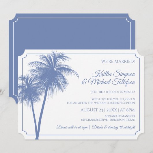 Invitation Palmier Destination | Bleu Bleuet (Devant / Derrière)