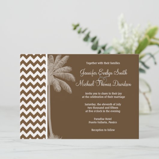 Invitation Palmier d'été ; Chevron Brown ; zig zag (Debout devant)