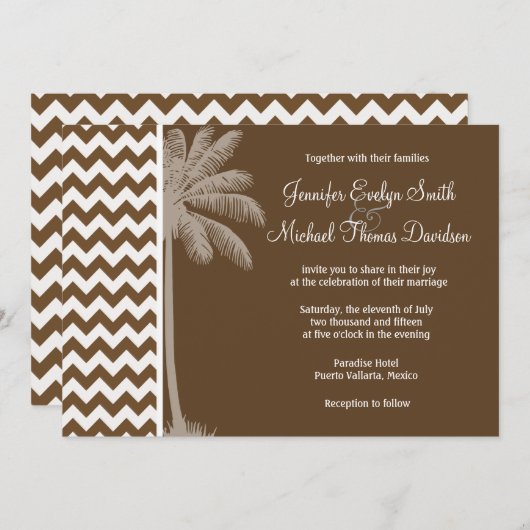 Invitation Palmier d'été ; Chevron Brown ; zig zag (Devant / Derrière)