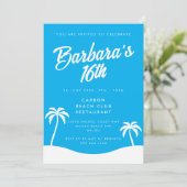 Invitation Palmier d'été de plage bleu Fille 16e anniversaire (Debout devant)