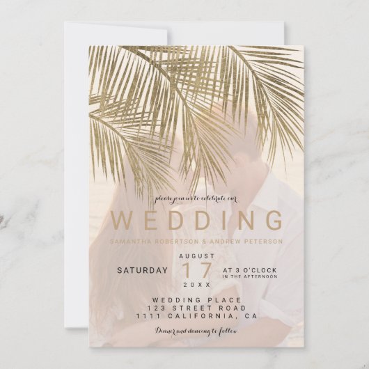 Invitation Palmier d'or moderne élégant mariage photo (Devant)