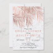 Invitation Palmier d'or rose moderne marbre Douche nuptiale (Devant)