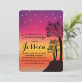 Invitation Palmier du coucher de soleil tropical Quinceañera  (Debout devant)