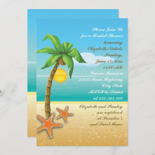 Invitation Palmier & étoile de plage mariage nuptiale douche (Devant / Derrière)