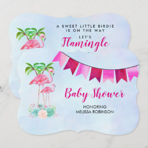 Invitation Palmier Flamant Rose et Succulentes Florales